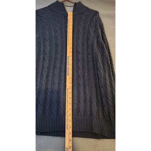 Lands' End Blue Cable Knit Drifter Sweater 100%‎ Cotton 1/4 Zip Mens Size XL - Picture 3 of 7